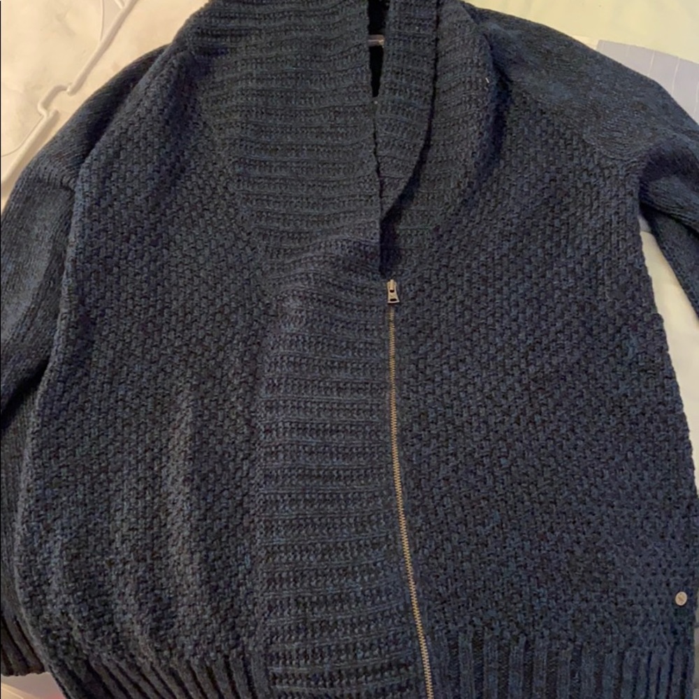 Eddie Bauer M Women’s knit zip up sweater Blue and Black, NWT - Picture 2 of 4